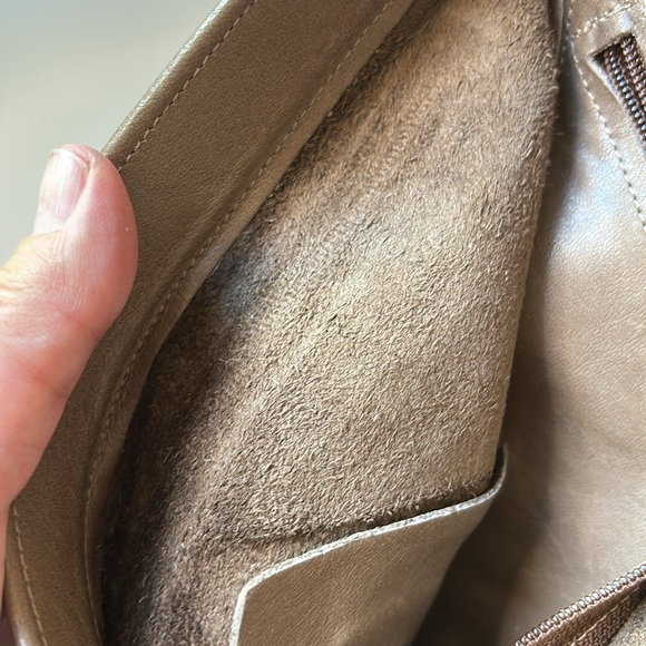 Leather Kindle Ready | latte colored triangle shaped handmade crossbody - Picture 6 of 13